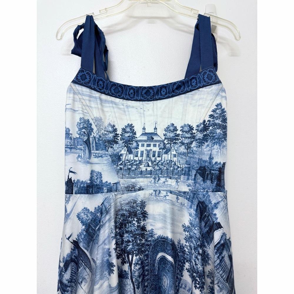 Alice + Olivia Rosalee Chateau Toile de Jouy Maxi Dress Blue Floral Bustier 10 - Picture 4 of 16